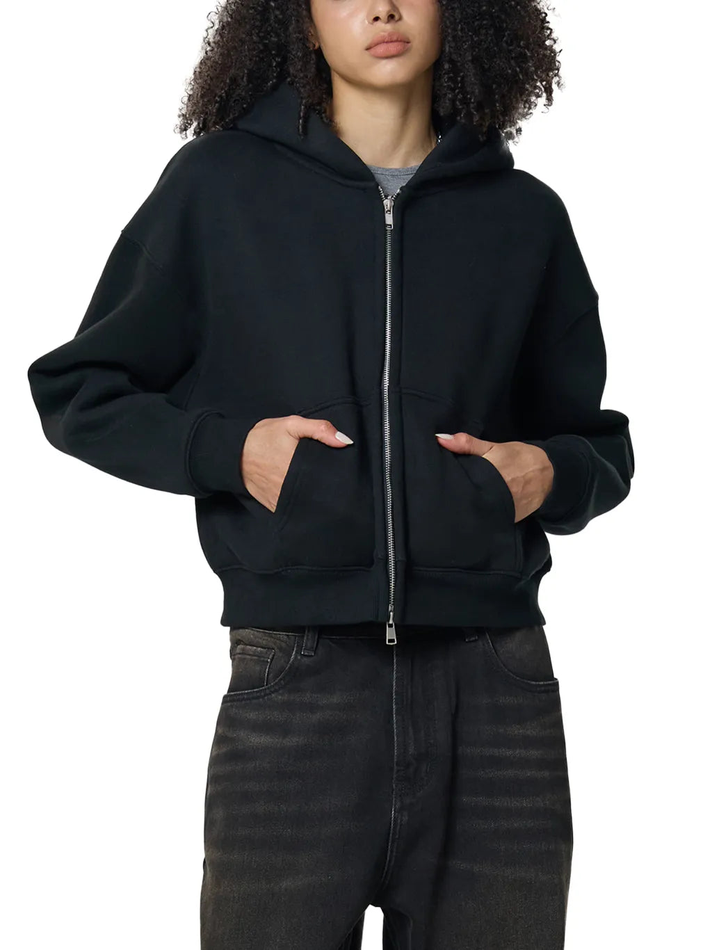 offtheCUFF. fleeced zip-up cropped hoodie