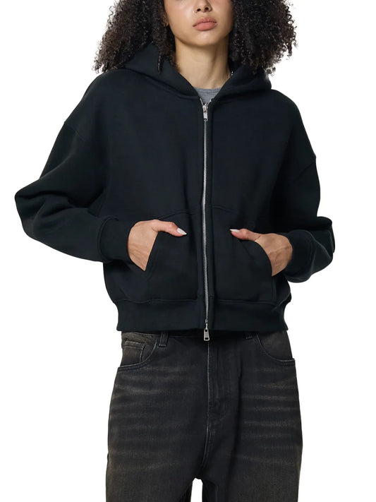 offtheCUFF. fleeced zip-up cropped hoodie